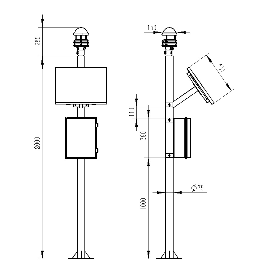 六要素超聲波氣象監測設備產品尺寸圖